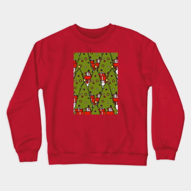 Christmas Tree Forest with Wrapped Gift Boxes Crewneck Sweatshirt by ellenhenryart